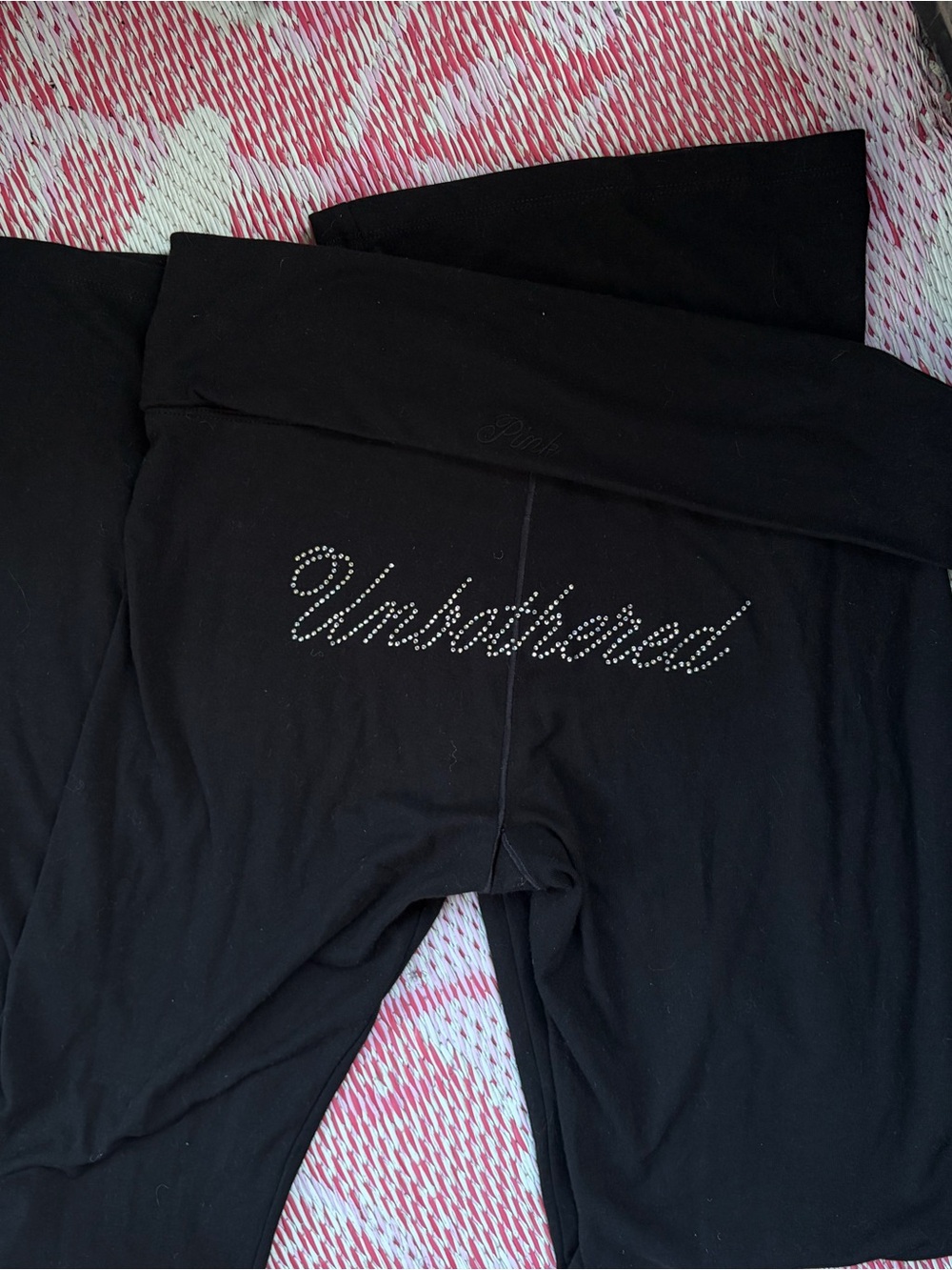 PINK Victoria's Secret Black Rhinestone 'Unbothered' Yoga Pants